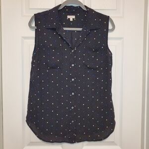 Talbots Black Button Down Sleeveless Blouse w/ tiny polka dots Sz LP